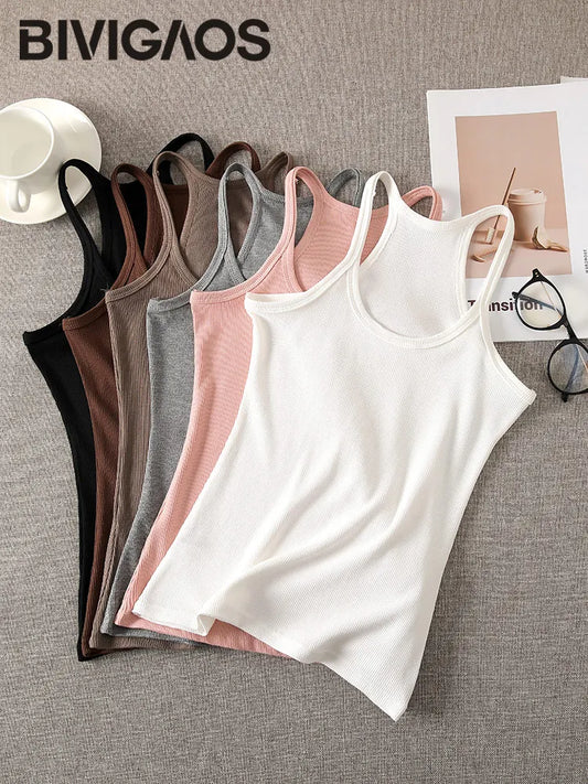 Vest Women Camisole Tank Top Slim Skinny Elastic Top Thin Straps