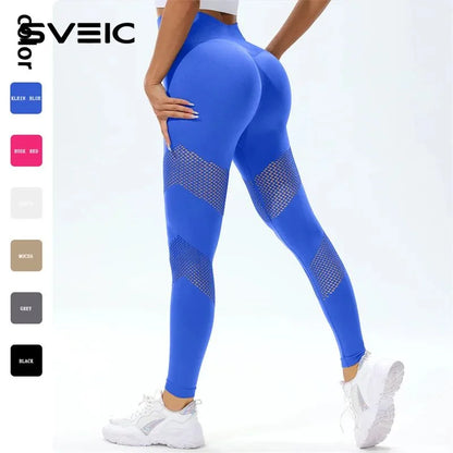 SVEIC Seamless Yoga Pants Hollow Leggings Fitness Women Workout Sportswear High Waist Leggings Push Up Tights Women Gym Clothing