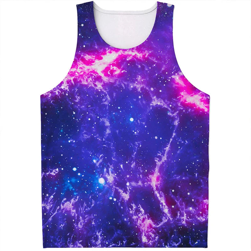 Colorful Fiery Nebula Universe Graphic Tank Tops Men Sleeveless Beach Vest Summer Street 3D Printed Galaxy Space Tee Shirt Tops