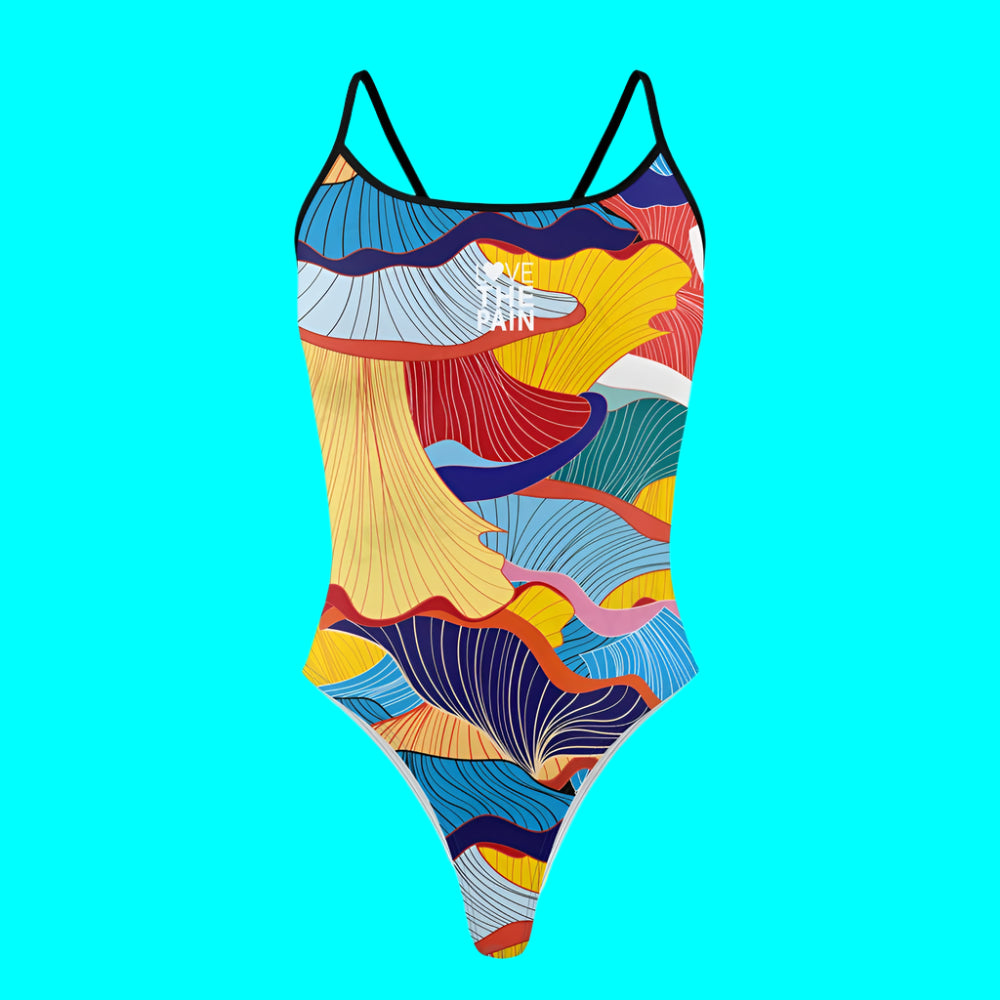 Love The Pain Summer Ladies One Piece Flower Waves Swimsuit