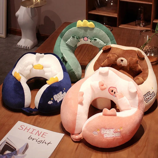 Travel Neck Pillow Cartoon Travel Neck Cushion U-Shaped Travel Pillow Portable Airplanes Pillow for Kids Gift