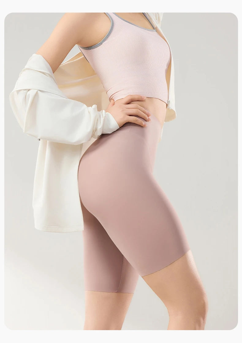 Thin Seamless High Waist Sharkskin Bicycle Shorts Women Knee Length Tight Biker Shorts Sport Short Leggings