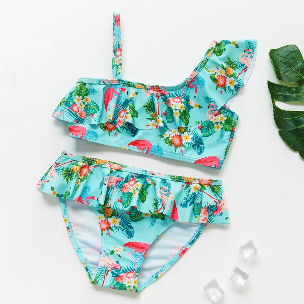 UV Baby Girls Swimsuit Two Piece Swimming Bikinis Ruffles Beach Bathing Suit Tops Shorts Kids Swimwear for Girls 2-10 Years