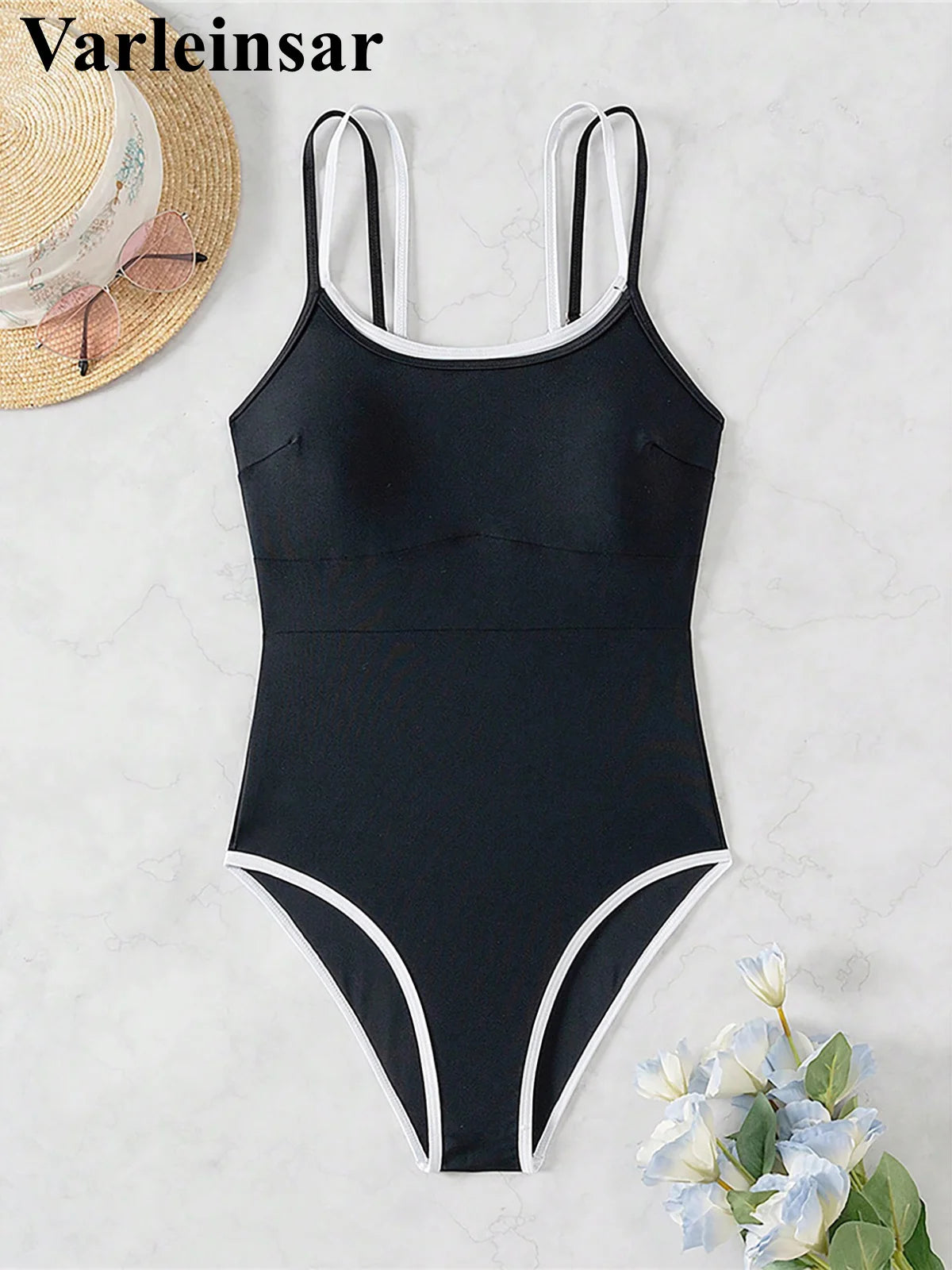 S - XL Splicing Backless High Leg Cut One Piece Swimsuit Women Swimwear Female Padded Monokini Bather Bathing Suit Swim