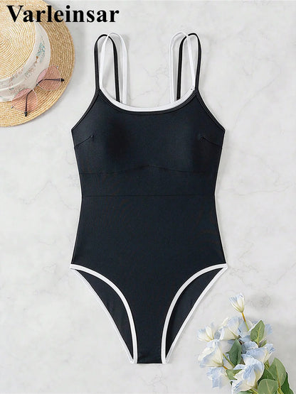 S - XL Splicing Backless High Leg Cut One Piece Swimsuit Women Swimwear Female Padded Monokini Bather Bathing Suit Swim