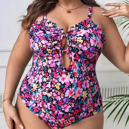 Plus Size One Piece Swimsuit for Women Tummy Control Push Up Printed Bathing Suit