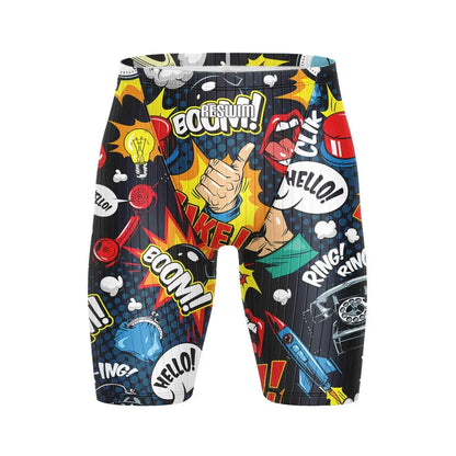 Men's Jammers Athletic Training Swimsuit Cartoon Bathing Suit Durable Training Swimming Shorts Summer Surfing Diving Trunks