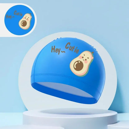 Children's Swimming Caps Boys Girls Kids Cartoon Swim Hat High Elastic Ear Protection PU Waterproof Swimming Cap