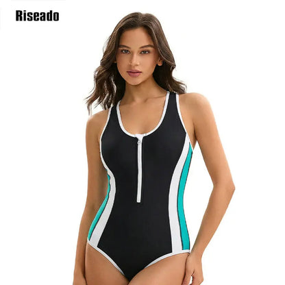 Athletic Swimsuit Women One Piece Bathing Suit Zipper Front Lap Swimwear for Women