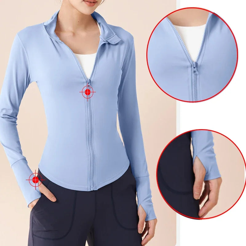 Winter Fitness Jacket Fleece Brushed Velvet Inner with Thumb Hole Gym Long Sleeve Shirt Elastic Stand Collar Jackets