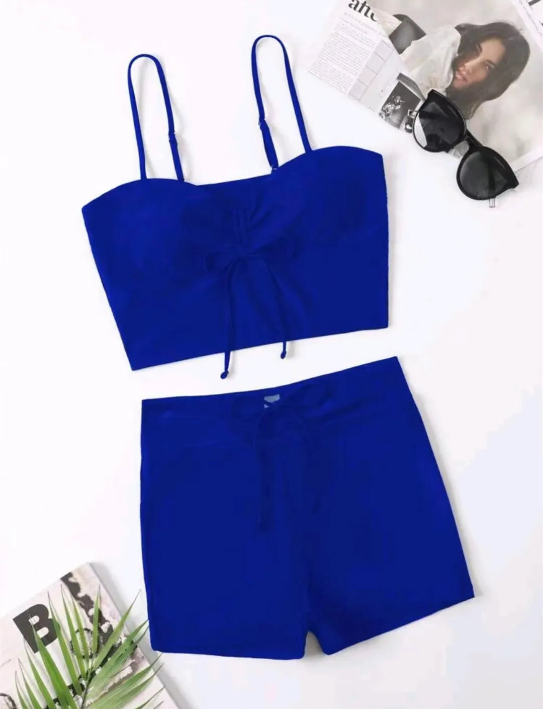 Drawstring Front Shorts Bikinis High Waist Swimsuit Women Swimwear Female Bathers Bathing Swimming Swim Suit Beachwear