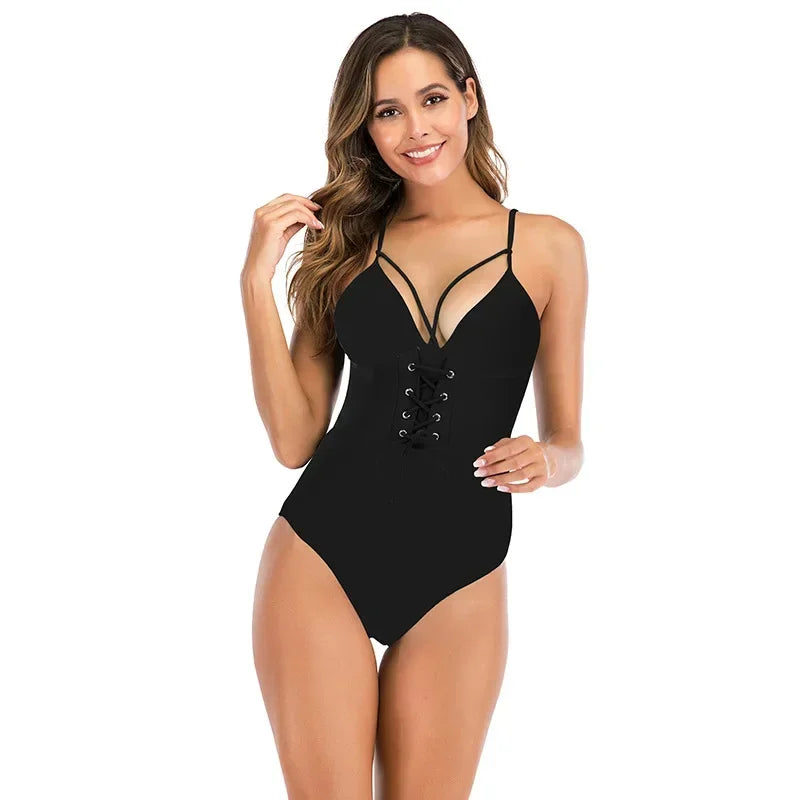 One Piece Swimsuit Swimwear Women Leaf Print Patchwork Hollow Cross Straps Backless Beachwear Bathing Suit
