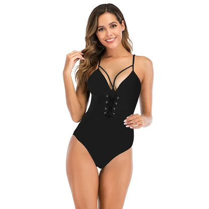 One Piece Swimsuit Swimwear Women Leaf Print Patchwork Hollow Cross Straps Backless Beachwear Bathing Suit