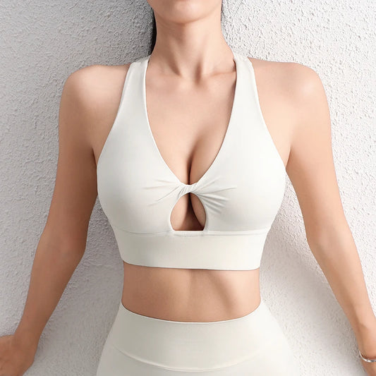 Halter Neck Yoga Crop Top Bra Gym Sport Sexiest Bra Chest Pad Removable Elastic Tight Breathable Top Women 6 Colors