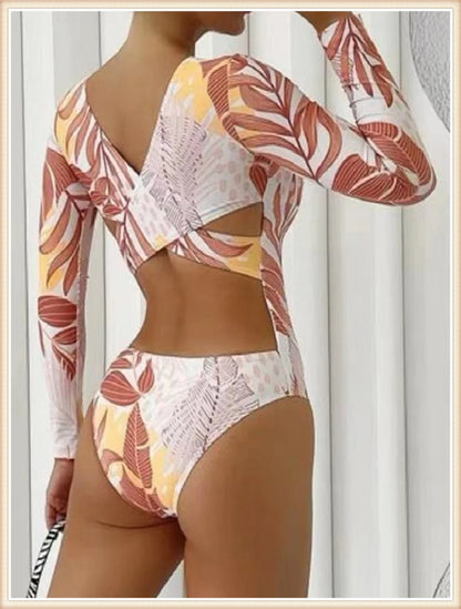 Surf Long Sleeve Swimsuit Women Back Cut Out One Piece Diving Clothes Swimwear Female Printed Bathing Swimming Bodysuit
