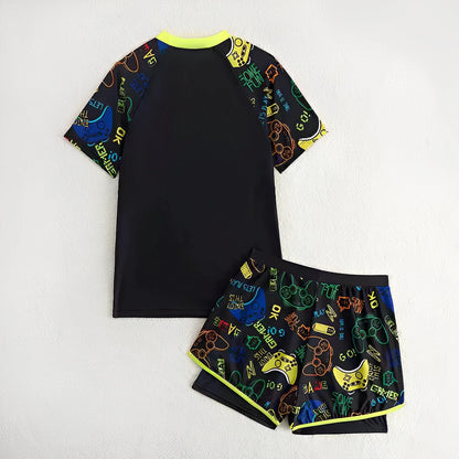 Boys Swimsuit Two Pieces Kids Swimwear With Shorts Printed Children's Bathers Bathing Swimming Swim Suit Summer Beachwear