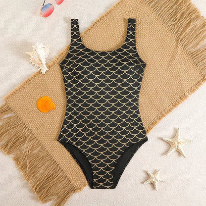 Mermaid Scales Print Bodysuit One Piece Swimsuit Women Swimwear Racing Sports Bathing Suit Woman Monokini Beach Wear