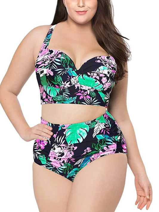Large Size Swimwear Women High Waist Bikini 2-Piece Swimsuit Biquini Swimming Beachwear Bathing Suit Plus Size 5XL