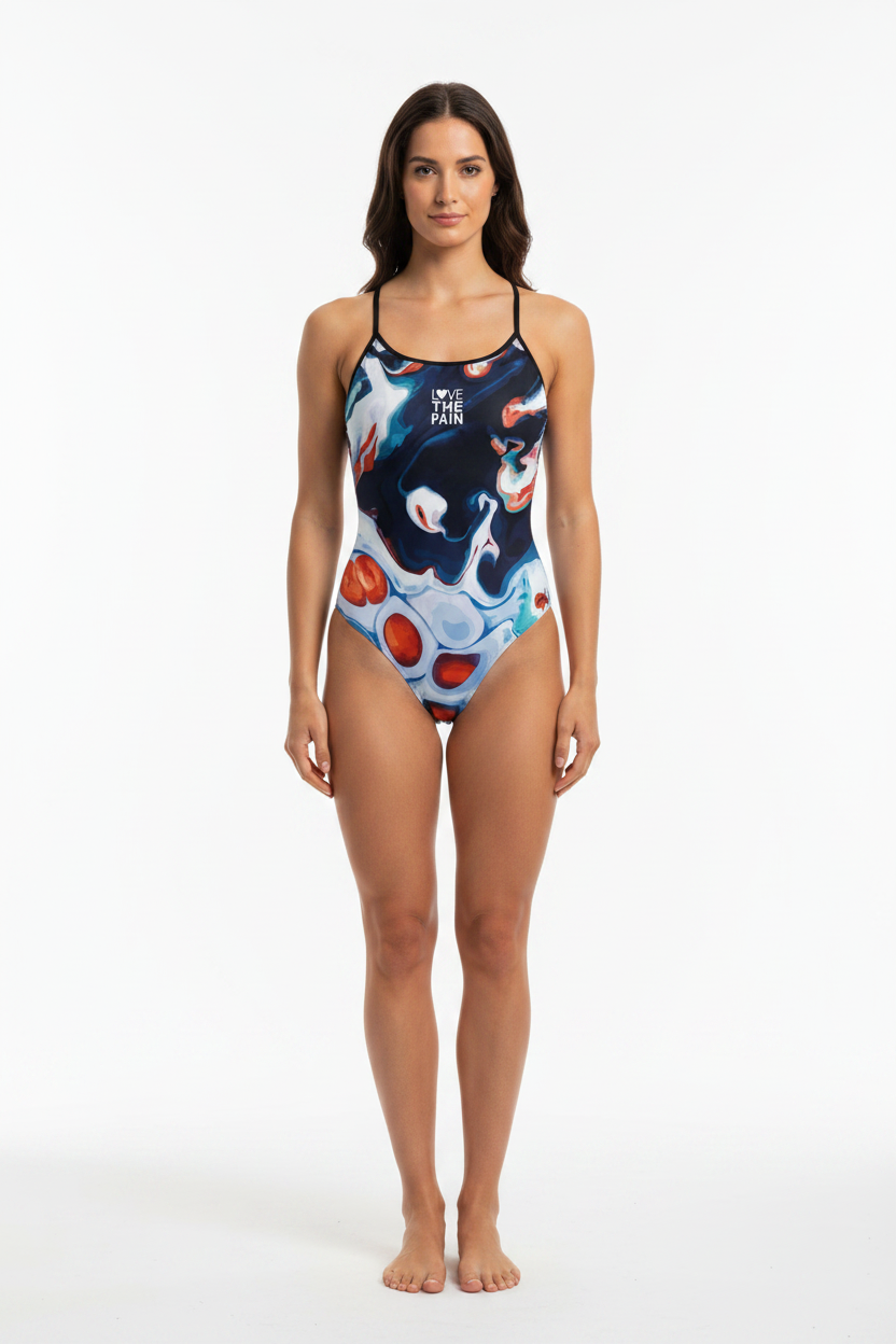 Summer Women Thin Shoulder Straps Monokini Print Swimsuit Women Swimwear Long-Duration Training Bathing Suit Bathers Pool Training Squad