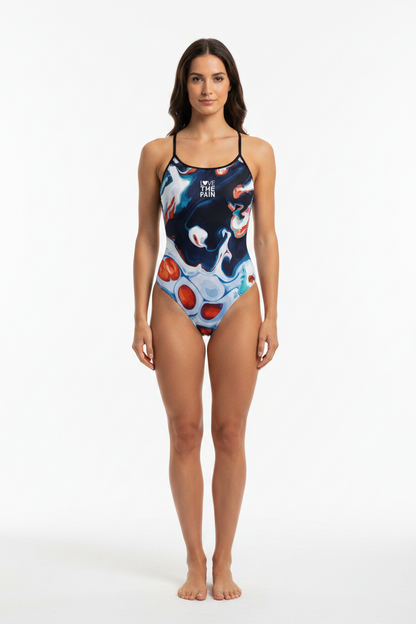 Summer Women Thin Shoulder Straps Monokini Print Swimsuit Women Swimwear Long-Duration Training Bathing Suit Bathers Pool Training Squad