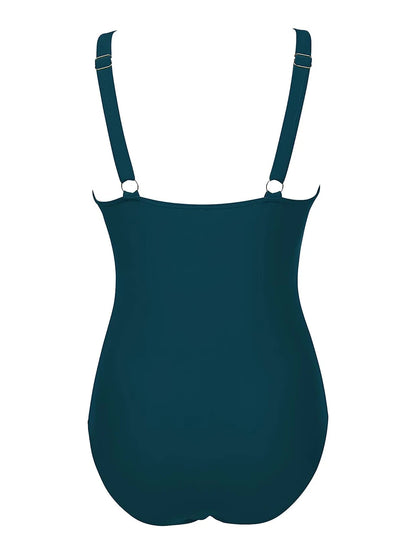 Mesh Panel Swimsuit One Piece High Cut Swimwear Women Solid Bathers Bathing Suit Female Backless Swimming Beachwear