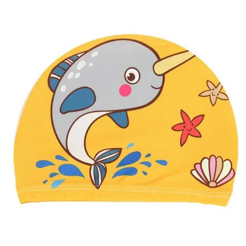 Elastic Fabric Cute Cartoon Swimming Cap for Children Long Hair Lovely Kids Protect Ears Swim Pool Hat for Boys Girls Swim Hat