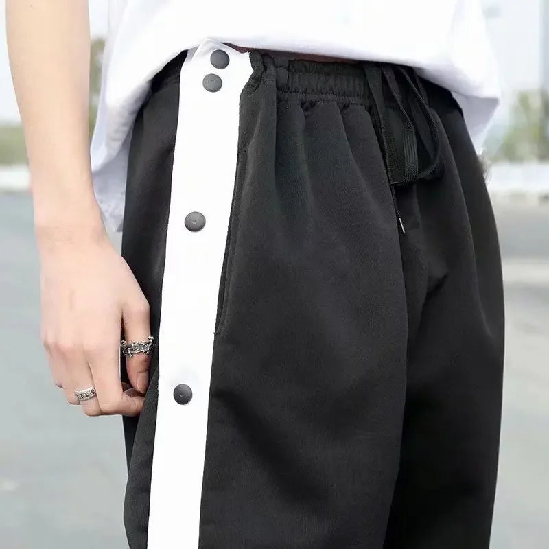 High Street Basketball Side Opening Drawstring Pants Men's Spring Autumn Thin Sports Cropped Pants Casual Tied Waist