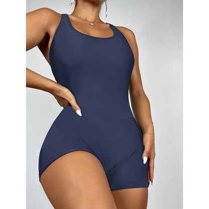 Women's One-Piece Swimsuit - Solid Color Athletic Surfing Swimwear