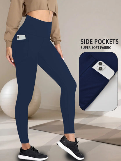 Super Soft Sports Leggings With Pockets For Women High Waisted Workout Yoga Running Push Up Gym Fitness Tight Pants Women's