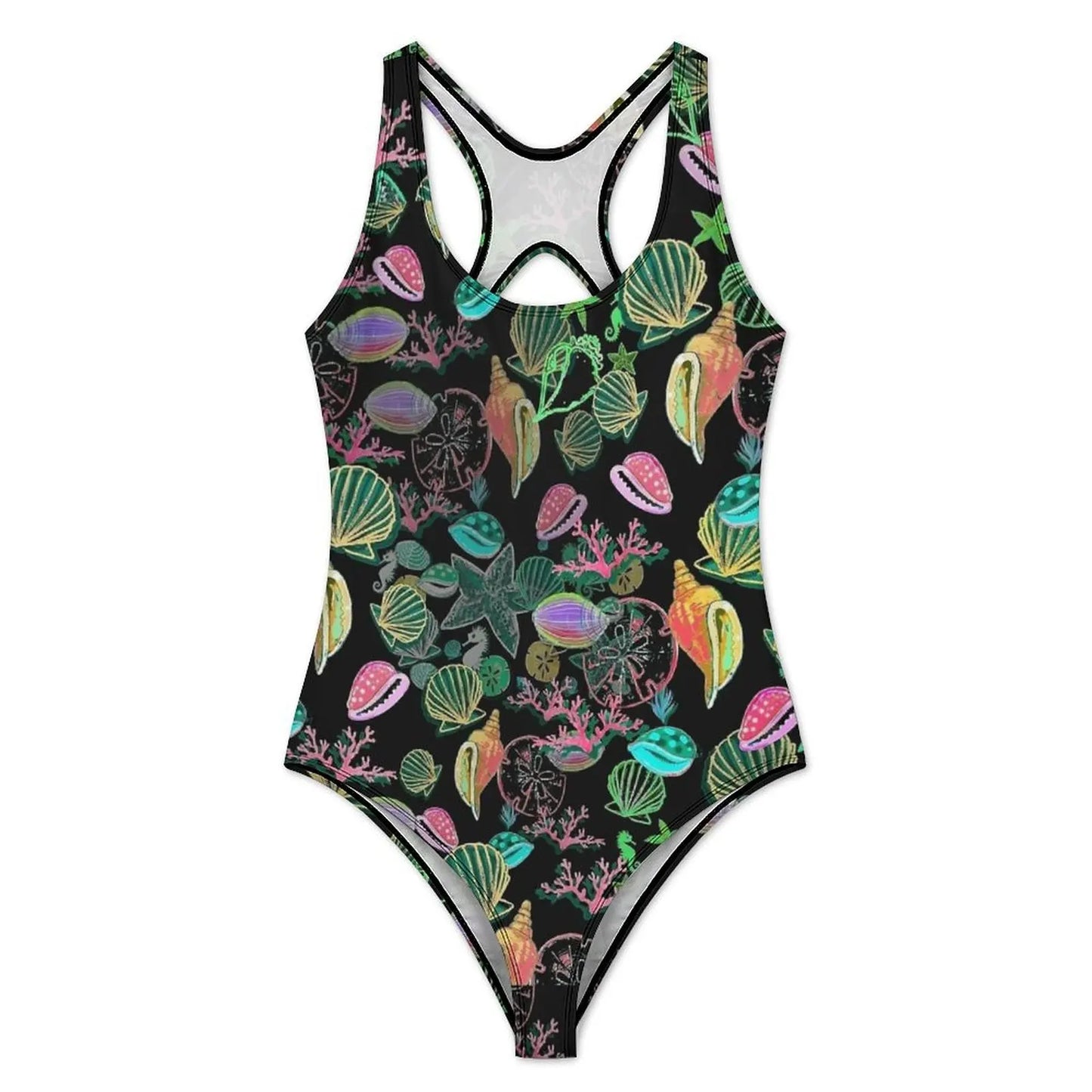 Colorful Sea Shells Print Swimsuit  One Piece Swimwear Push Up Novelty Monokini Sexy Holiday Swim Design Swimsuits