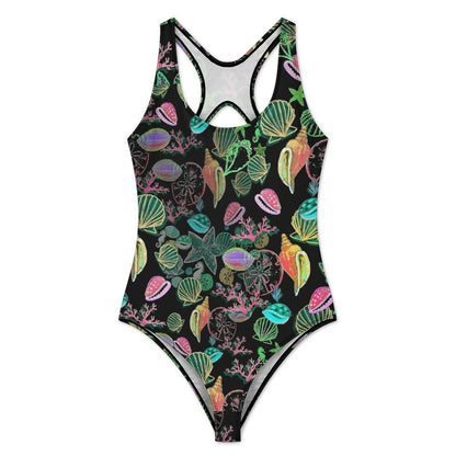 Colorful Sea Shells Print Swimsuit  One Piece Swimwear Push Up Novelty Monokini Sexy Holiday Swim Design Swimsuits