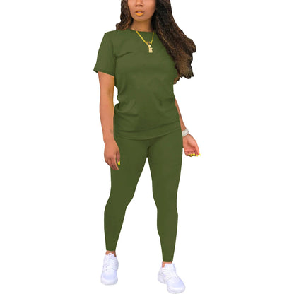 Summer Women's Short Sleeve Long Pants Set Multi-Functional Comfortable Fashionable Versatile Two-Piece Suit for Home And Travel