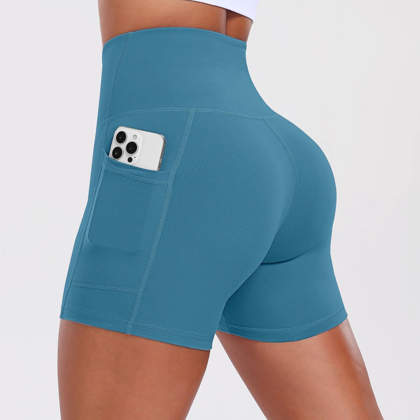Yoga Shorts with Pockets for Women Tummy Control Workout Running Shorts Stretchy Workout Tight for Gym Casual Sportswear