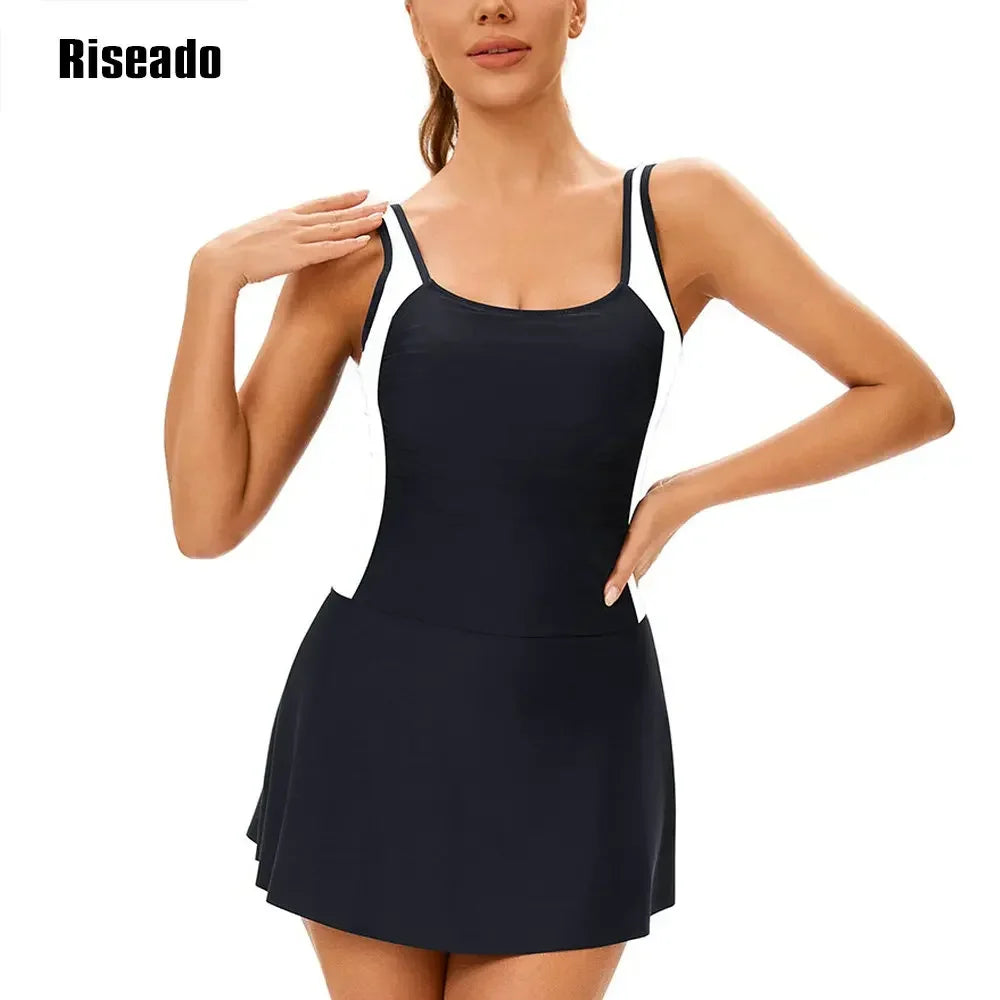 One Piece Swim dress Swimsuits for Women Tummy Control Swim Dresses Skirt Sleeveless Beachwear