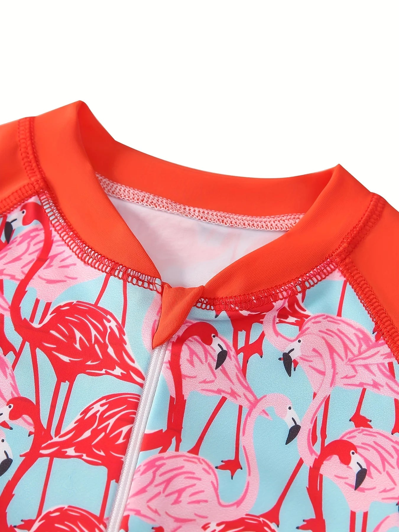 Bikini Cut Bottom Swimwear Kids Girl Orange Long Sleeve Swimming Suit Animal Flamingo Print Beach Teens Summer Swimsuit