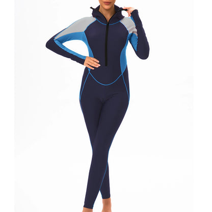 Womens Full Body Swimsuit One Piece Hooded Zipper Modest Swimsuit Full Cover Conservative Swimwear