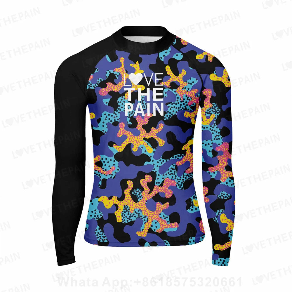 Men's Rash Guards Swimsuit Long Surfing T-Shirt Print Swimming Clothes Elasticity Water Sports Beach UV Protection Swimwear
