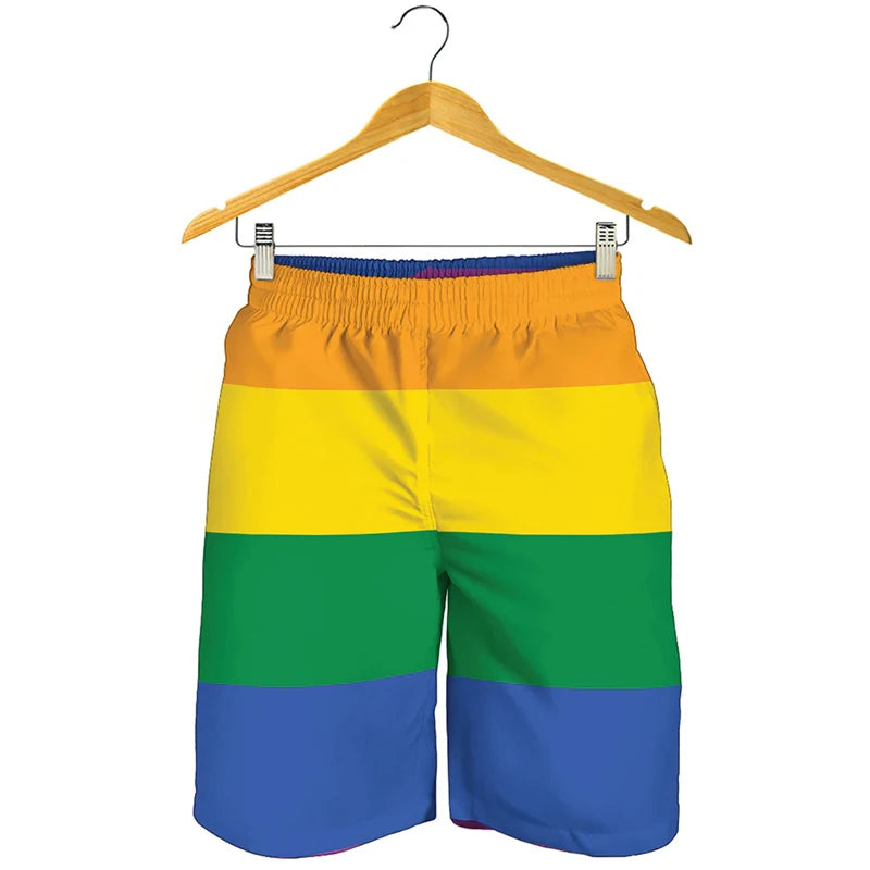 Novelty 3D Mens Rainbow Shorts Men Women Fashion Graffiti Print SwimTrunks Kids Oversized Casual Hawaii Holiday Beach Shorts