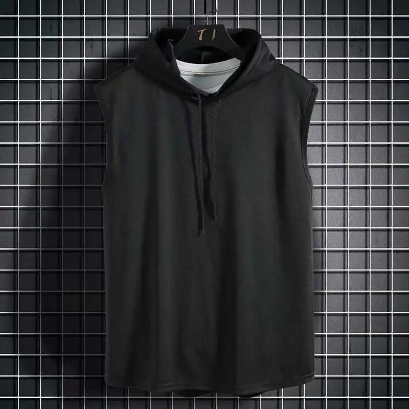 Ice Silk Summer Muscle Hoodie Vest Sleeveless Bodybuilding Gym Workout Fitness Shirt High Quality Vest Hip Hop Sweatshirt Tops