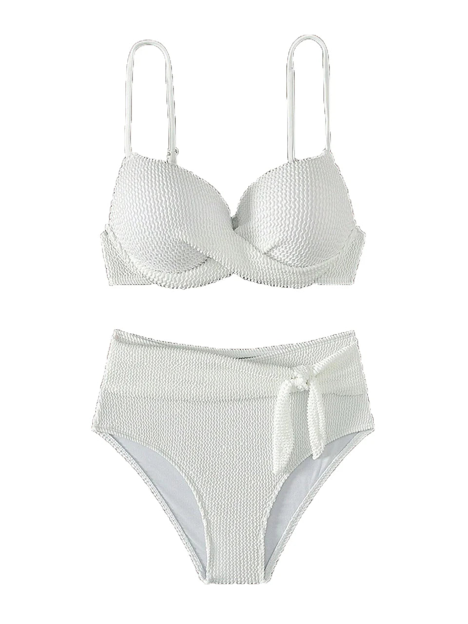 Ribbed White Strappy Bikinis High Waist Swimsuit Women Push Up Swimwear Female Bathers Bathing Swimming Suit Beachwear Summer