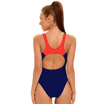 One Piece Women Swimwear Swimsuit Bathing Suit Patchwork Female Beachwear Bodysuit Backless Plus Size Sports