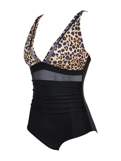 Mesh Panel Swimsuit One Piece High Cut Swimwear Women Solid Bathers Bathing Suit Female Backless Swimming Beachwear