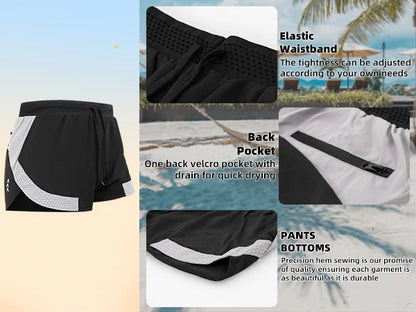 Men's Solid Drawstring Waist Pocket Shorts, Regular Fit Casual Breathable Quick Drying Swimming Shorts, Men's Bottoms for Summer