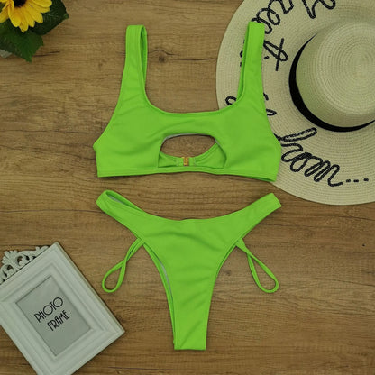 High Cut Push Up Bikini Set Swimsuit Summer Beachwear Brazilian Bathing Suit Solid Swimwear White