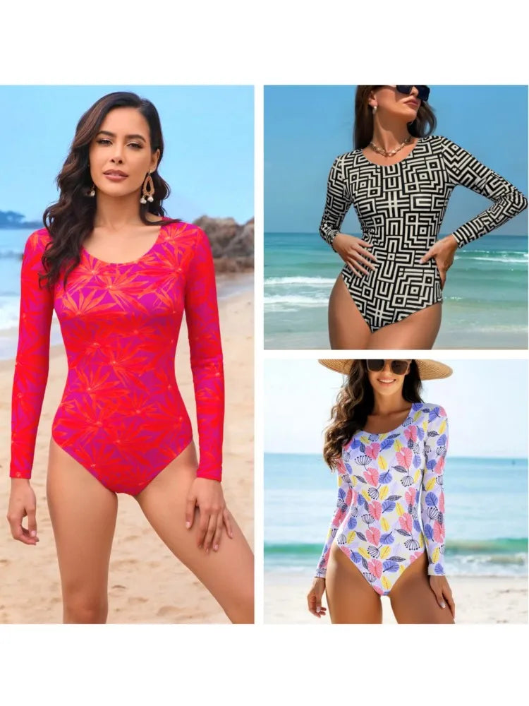 Rash Guard Swimsuit Women Summer Bathing Suit Long Sleeve Swimwear Women Beach Swimming Suit For Female