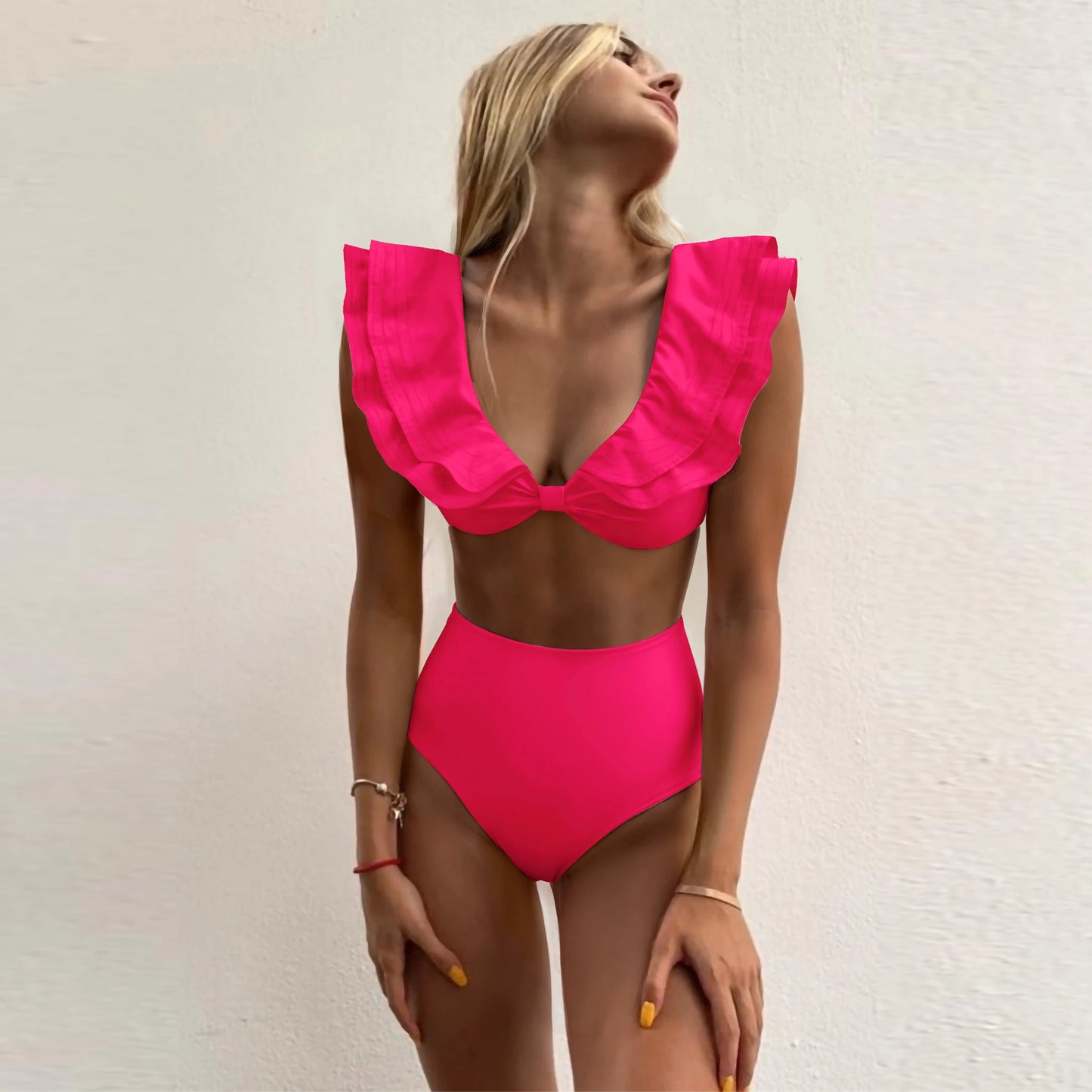 Print Bikini Women Swimwear Push Up Swimsuit High Waist Bikini Halter Backless Bathing Suit Ruffle Beach Wear Summer