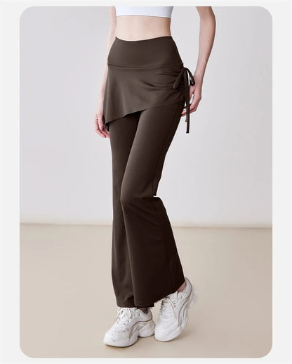 Skirted Bell Bottom Yoga Pants Yoga Skirted Pants Gym Skirted Leggings Sports Skirt Flared Pant Drawstring Bootcut Pant