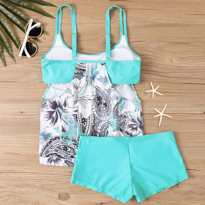 Women'S Printed Sling Split Boxer Shorts Bikini Plus Size Swimsuit Two Piece Comfortable
