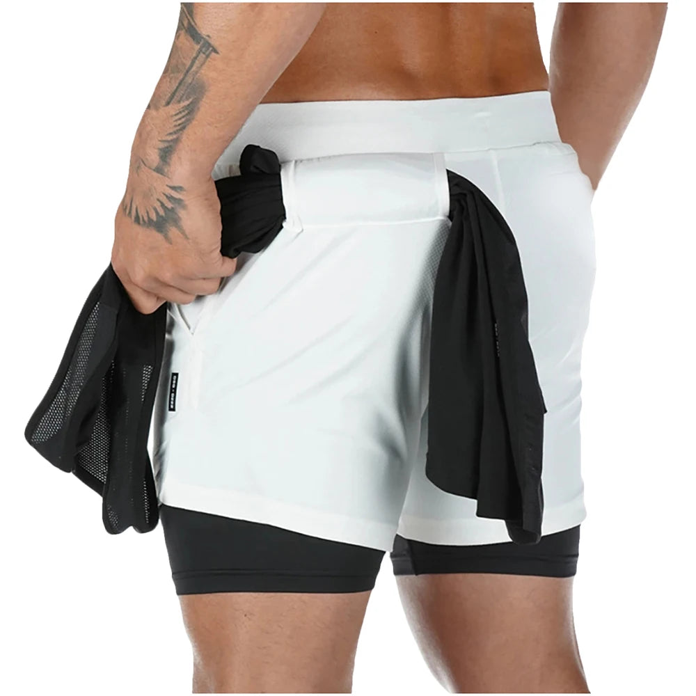 Men Shorts 2 In 1 Double-deck Quick Dry GYM Sport Shorts Fitness Jogging Workout Men Sports Short Pants