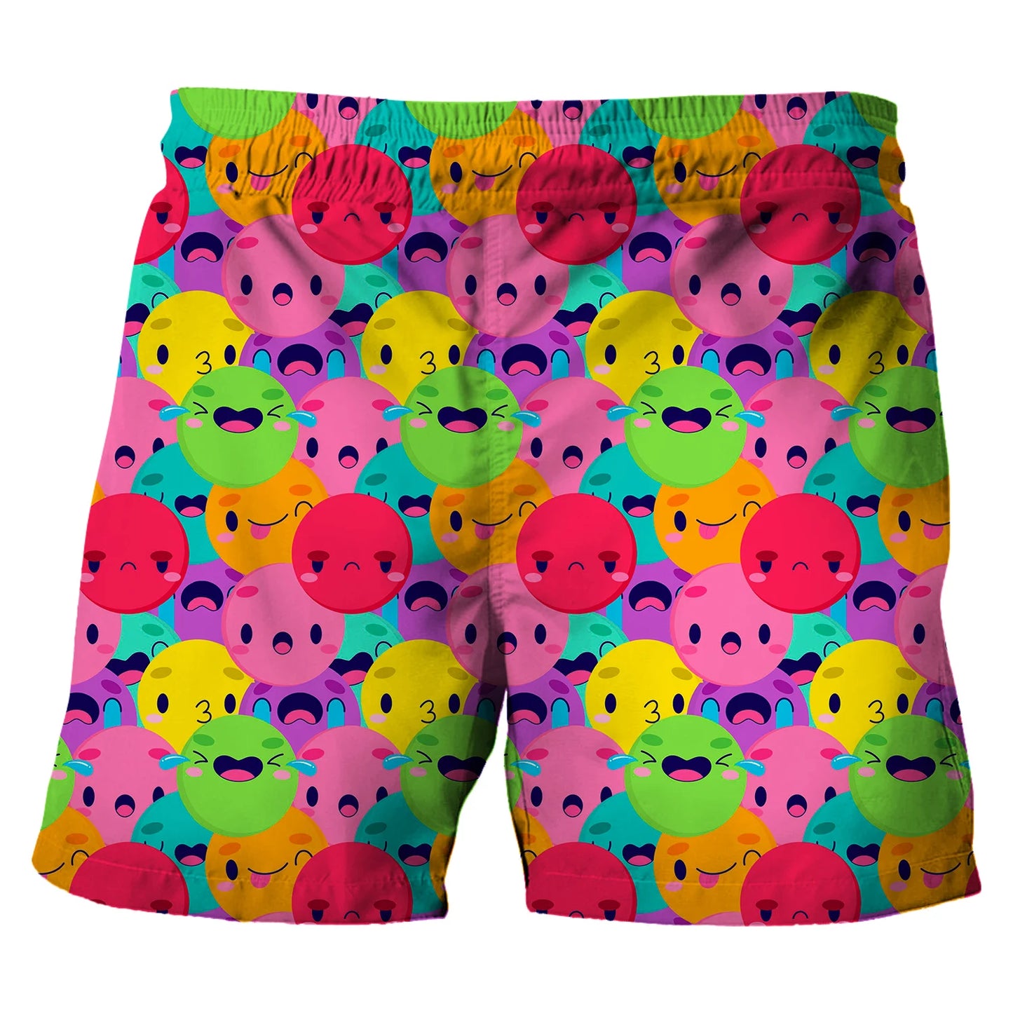 Children's Cartoon Beach Short Pants Summer Boys' Swimming Trunks Casual Funny Emojis Graphic Shorts Kids' Daily Loose Wear